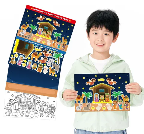 Niños DIY Navidad Escena de Natividad Pegatina Set Dibujos Animados Jesús Mangrana Historia Pegatina Decorativa Kit de Manualidades Educativo