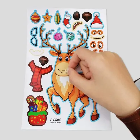 Pegatinas de Expresión DIY de Navidad para Niños Muñeco de Nieve Papá Noel Fiesta de Año Nuevo Papel Decorativo Pegatina Manualidades