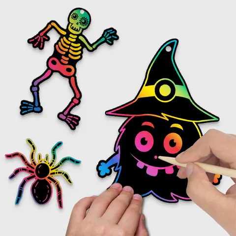 Niños Creativo Colorido Halloween Arte para Rascar Set Negro DIY Festival de Fantasmas Adornos Colgantes Papel Artesanal