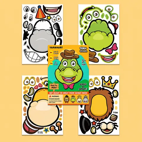 Bambini Make A Face Adesivi Animale Cartone Animato DIY Espressione Puzzle Gioco Artigianato Adesivi Set Bomboniere Giocattoli Educativi