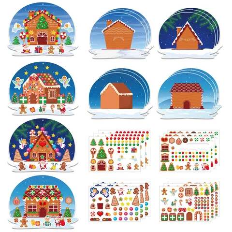 Pegatinas de Escena con Forma de Casita de Jengibre de Navidad para Niños Decoración de Fiesta de Vacaciones Manualidades Accesorios de Papel