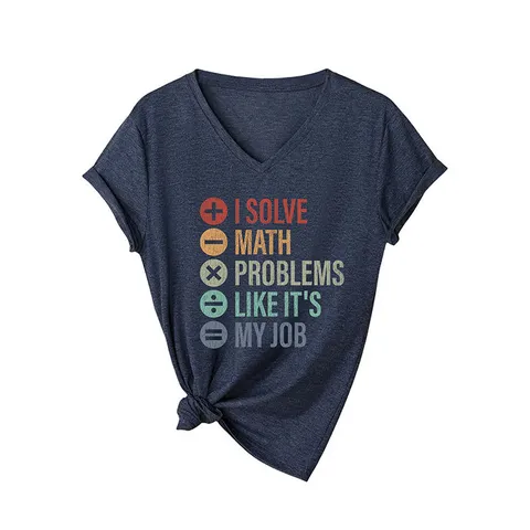 Damen Casual V Ausschnitt Kurzarm T Shirt Lustiges Mathe Probleme Drucken Lockeres Top Baumwollmischung Für Den Alltag