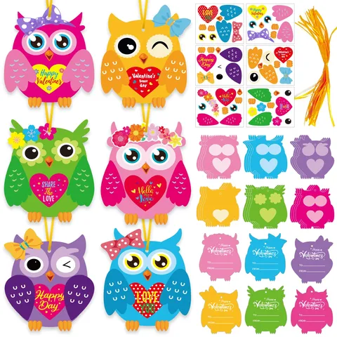 Ensemble de Cartes de Vœux DIY Hibou Saint-Valentin Avec Autocollants Et Rubans Dorés Cartes Décoratives Festives Mignonnes