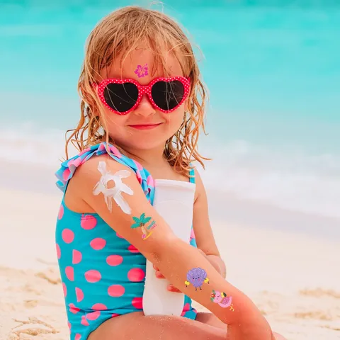 Pegatinas de Tatuaje Temporal Impermeables con Purpurina para Niños Verano Fruta Animal Sirena Fiesta de Playa Arte Corporal