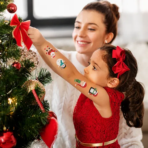Pegatinas de Tatuaje de Dibujos Animados de Navidad de Transferencia de Agua Impermeable Decoración de Fiesta Festiva Niños Arte Corporal Temporales