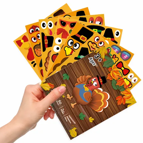 Autocollants d'Expression de Dinde DIY de Thanksgiving pour Enfants Décalcomanies Décoratives de Jeu de Fête