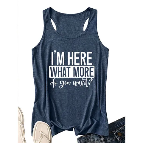 Women Racerback Tank Top Cotton Casual Letter Print Sleeveless Crew Neck Vest Top For Summer Daily Vacation Fashion Clothing