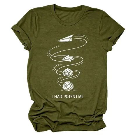 Damen Casual Baumwollmischung Rundhals Kurzarm T-Shirt Trendy Buchstaben Grafikdruck Lockeres Tee Top Für Sommer Alltag