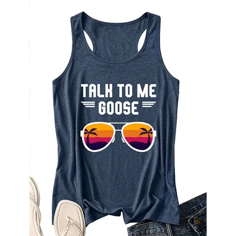 Dames Zomer Casual Katoen Tanktop Talk To Me Goose Print Mouwloos Ronde Hals Los Comfortabel Top Voor Vakantie Dagelijks Gebruik