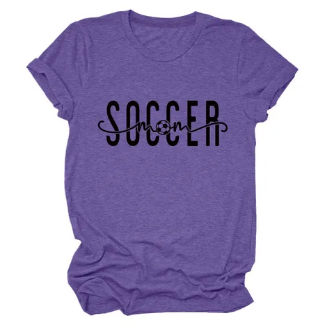 Damen Casual Baumwolle Grafik T-Shirt Westlicher Stil Rundhals Kurzarm Locker Top Soccer Mom Bedruckt Buchstabe Basic Tee