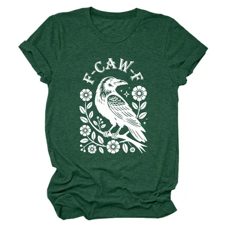 Γυναικείο Casual Βαμβακερό T-Shirt Στρογγυλή Λαιμόκοψη Κοντό Μανίκι Τοπ Κομψό Γεωμετρικό Κοράκι Λουλούδι Τυπωτό Χαλαρό Μεσαίο-Μακρύ