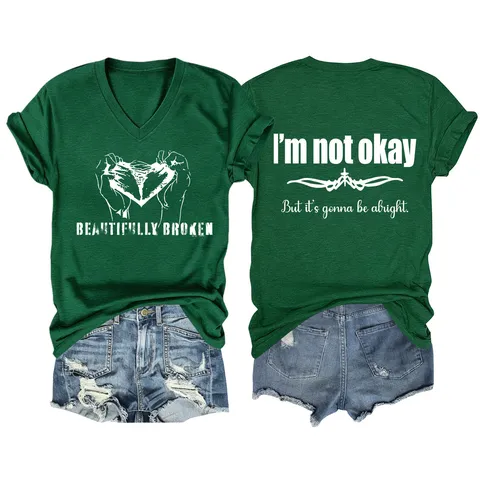 Damen Casual Baumwolle V Ausschnitt Kurzarm Oberteil Locker Geschnitten Grafikdruck T-Shirt Für Sommer Pendeln Trendiges T-Shirt