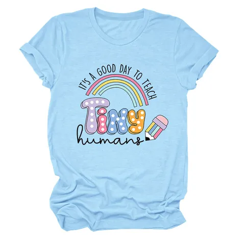 Γυναικείο Casual T-Shirt από Μείγμα Βαμβακιού Με Τυπωμένα Γράμματα Στρογγυλή Λαιμόκοψη Κοντό Μανίκι Τοπ Καθημερινό Καλοκαίρι