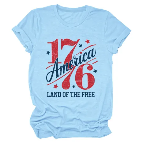 T-Shirt Femmes Mode Tendance Décontracté Ample Col Rond Coton Manches Courtes America Land Of The Free Imprimé Graphique Top