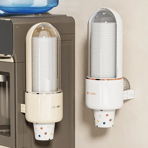 Wall Mounted Disposable Paper Cup Dispenser Plastic Water Cup Holder Dustproof Storage Organizer For Home Office Kitchen