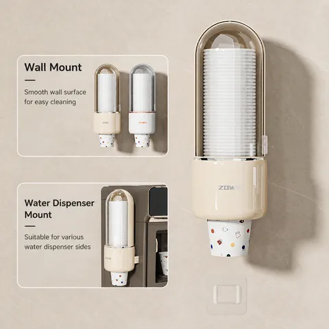 Wall Mounted Disposable Paper Cup Dispenser Plastic Water Cup Holder Dustproof Storage Organizer For Home Office Kitchen