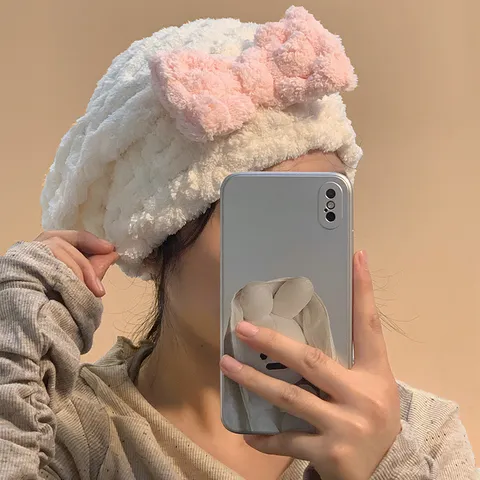 Cuffia per Capelli Asciutti in Pile Corallo Spesso Fiocco Carino Super Assorbente Asciugatura Rapida Doccia Donna Casa