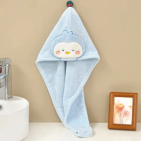 Bonnet de Séchage des Cheveux en Polaire Corail Motif Dessin Animé Mignon Animal Serviette de Bain Douce Absorbante pour Femmes