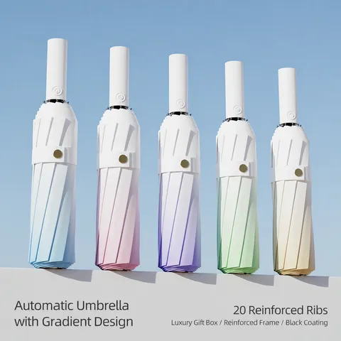 Gradient Automatic Folding Umbrella UV Protection Sun Umbrella Windproof Rain And Shine Umbrella For Women Men
