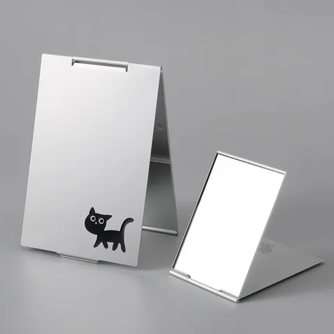 Tragbarer Klappbarer Schminkspiegel Metall Silber Kompakt Taschenspiegel Mit Süßem Katzenmuster Für Studenten Desktop Reisen