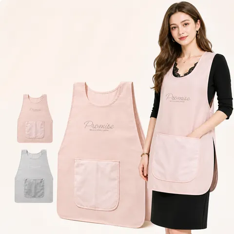 Waterproof Breathable Kitchen Apron With Pockets Wipeable Hand Taslan Solid Color Minimalist Cooking Apron For Home Women
