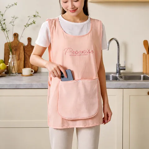 Waterproof Breathable Kitchen Apron With Pockets Wipeable Hand Taslan Solid Color Minimalist Cooking Apron For Home Women