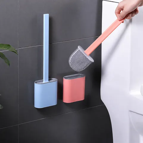Household Silicone Toilet Brush Wall Mounted Toilet Cleaning Brush Set With Holder Creative Bathroom Cleaning Tool