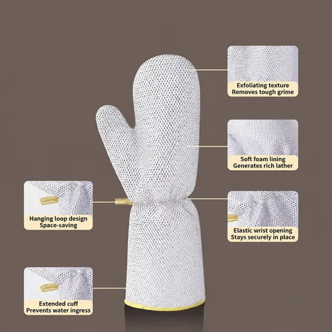 Steel Wire Dishwashing Gloves Lengthened Thickened Waterproof Hand Protection Pot Scrubbing Kitchen Cleaning Tool