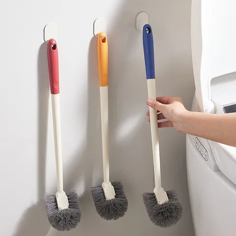 Household Wall Mounted Long Handle Toilet Brush Plastic Flexible Bristles Cleaning Tool For Bathroom Toilet