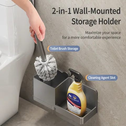 Wall Mounted Toilet Brush Holder Set Punch Free Bathroom Cleaning Tool Storage Organizer