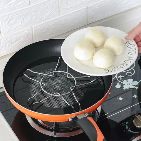 Stainless Steel Steaming Tray Round Steamer Grid Foldable High Foot Steaming Rack Household Kitchen Cookware