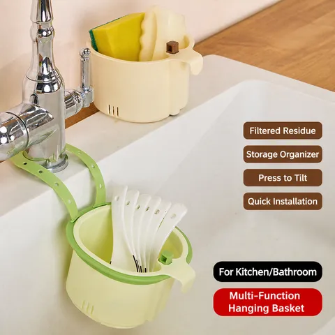 Kitchen Sink Draining Basket Hanging Plastic Strainer Multifunctional Leftover Food Filter Basket For Home Kitchen
