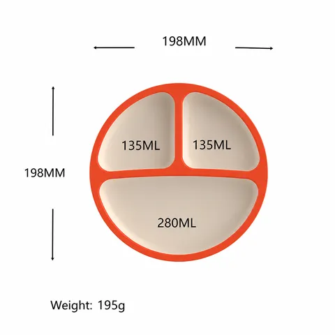 Silicone Baby Feeding Plate Three-Compartment Split Dinner Dish With Suction Cup Dual-Color Toddler Tableware