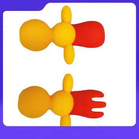 Baby Silicone Fork And Spoon Set Toddler Feeding Training Tableware Cute Duck Shape Infant Food Supplement Cutlery