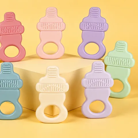 Silicone Baby Teether Food Grade Soft Pacifier Teething Toy Cute Bottle Shape Relief Mastication Tool Infant Care