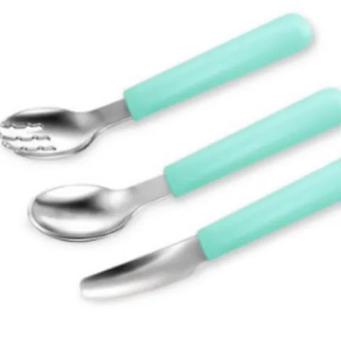 Children's Stainless Steel Silicone Handle Tableware Set Portable Fork And Spoon Baby Feeding Training Utensils