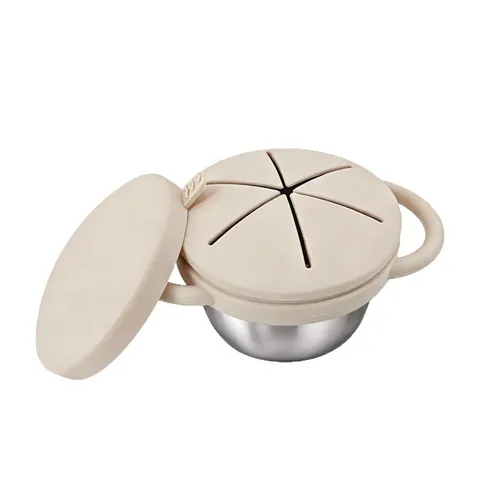 Baby Snack Cup 304 Stainless Steel Leakproof Toddler Food Container With Silicone Lid And Dual Handles Kids Feeding Bowl