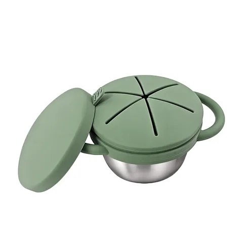 Baby Snack Cup 304 Stainless Steel Leakproof Toddler Food Container With Silicone Lid And Dual Handles Kids Feeding Bowl