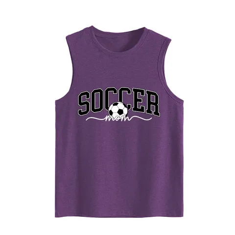 Camiseta de Tirantes de Algodón Holgada Casual para Mujer Soccer Mom Letra Estampado Sin Mangas Verano Deportivo Top para Diario