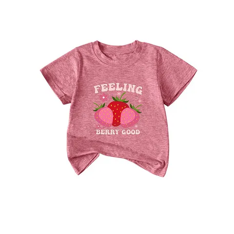Kids Strawberry Print T-Shirt Cotton Polyester Blend Round Neck Casual Short Sleeve Top For Boys Girls Summer