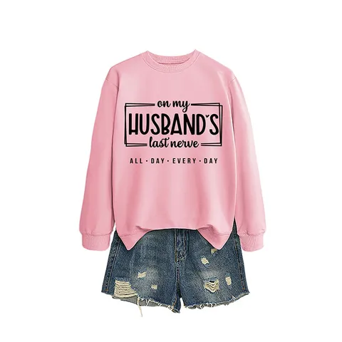 Damen Casual Rundhals Langarm Sweatshirt Lustiger Buchstaben Druck Lockerer Pullover Top Westlicher Stil Baumwollmischung Herbst Bekleidung