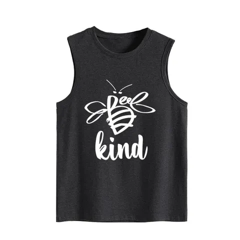 Dames Ruime Bee Kind Bedrukte Katoenen Tanktop Mouwloos Ronde Hals Vest Zomer Mode Graphic Tee Top