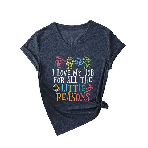 Women Casual Cotton V Neck Short Sleeve T Shirt Funny Letter Graphic Printed Side Knot Loose Top Female Apparel