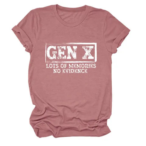 Camiseta Estampada Gen X Lots Of Memories para Mujer Cuello Redondo Manga Corta Top Casual Vintage Eslogan Mezcla de Algodón Tee Holgado
