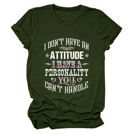 Women Casual Cotton Loose T-Shirt Western Style Round Neck Short Sleeve Printed Letter Slogan Top For Daily Wear