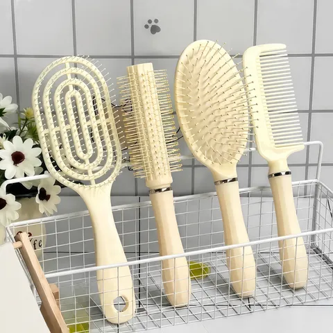 Cream Hair Comb Set Air Cushion Comb Volumizing Straight Hair Comb Hair Styling Scalp Massage Comb For Women Daily Use