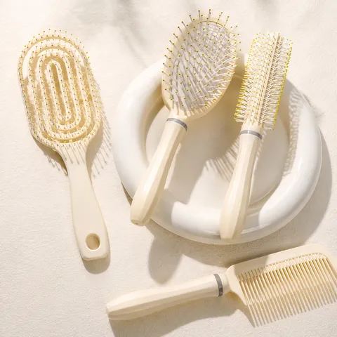 Cream Hair Comb Set Air Cushion Comb Volumizing Straight Hair Comb Hair Styling Scalp Massage Comb For Women Daily Use