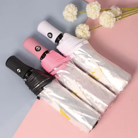Transparent Daisy Automatic Three Fold Umbrella Clear PVC Sun Rain Windproof Travel Parasol Daisy Print