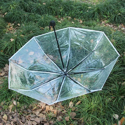 Transparent Folding Umbrella Automatic Three Fold Sun Rain Umbrella Minimalist Clear UV Protection Rain Gear For Adults