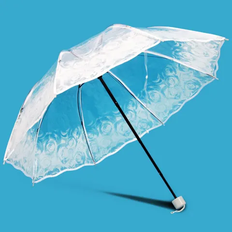 Transparent Cherry Blossom Print Three Fold Automatic Umbrella Rain And Sun Protection Folding Umbrellas For Women